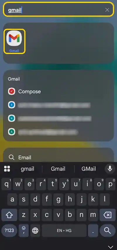 Gmail ID App Access through search option