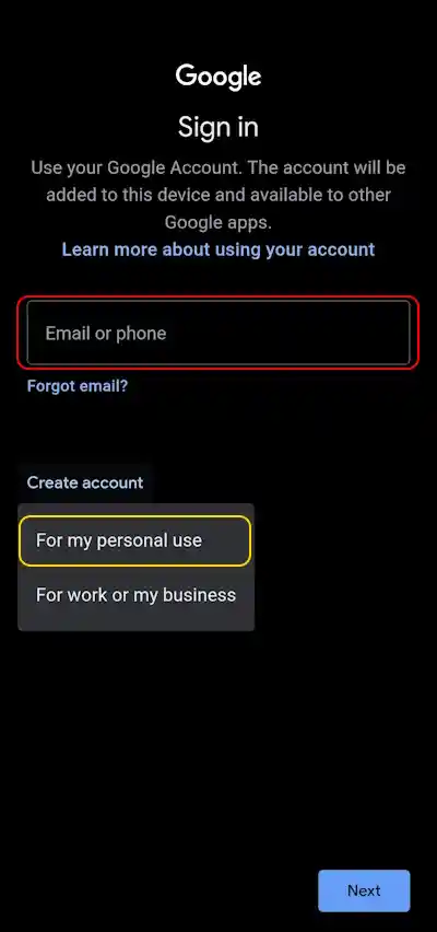 Create gmail for personal use