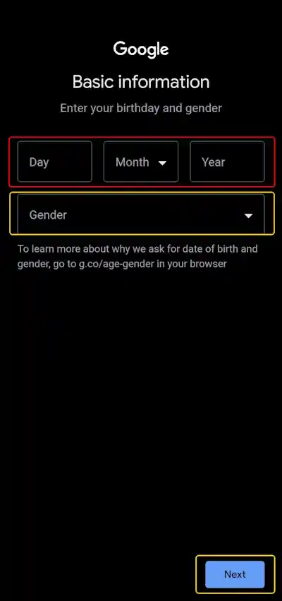 Gmail ID date of birth details 